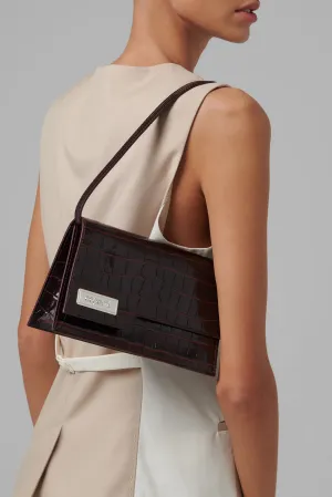 Brown Croco Leather Shoulder Bag