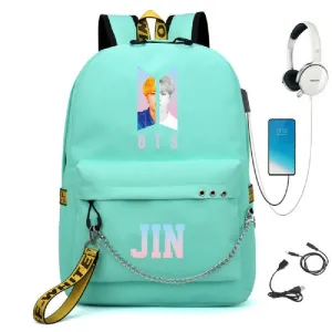BTS BTS school bag USB charging backpack outdoor sports personalized student school bag-20