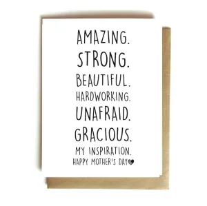 Card - Amazing. Strong. Beautiful. Mother.