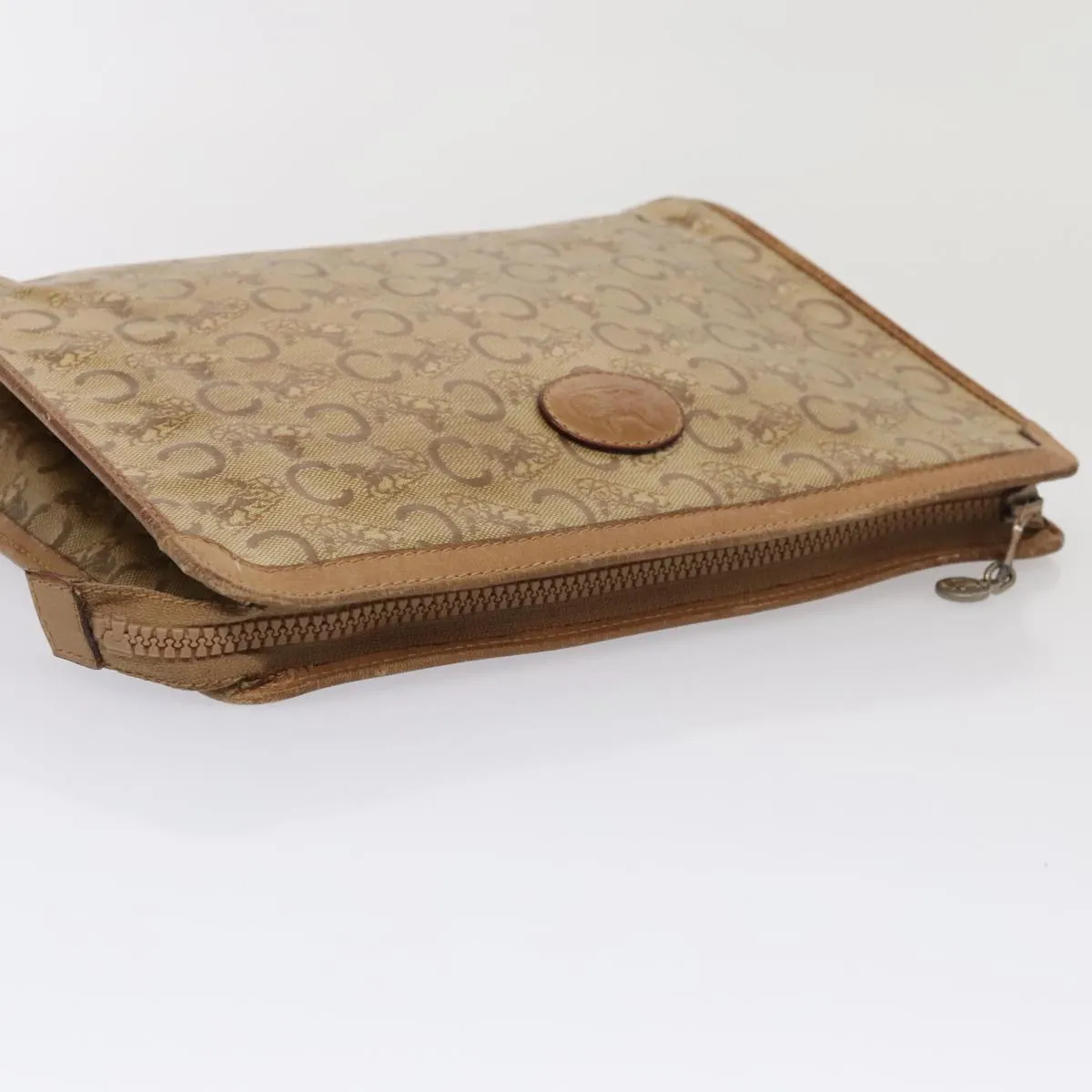 CELINE C saluki Clutch Bag Canvas 2Set Beige Auth bs17118