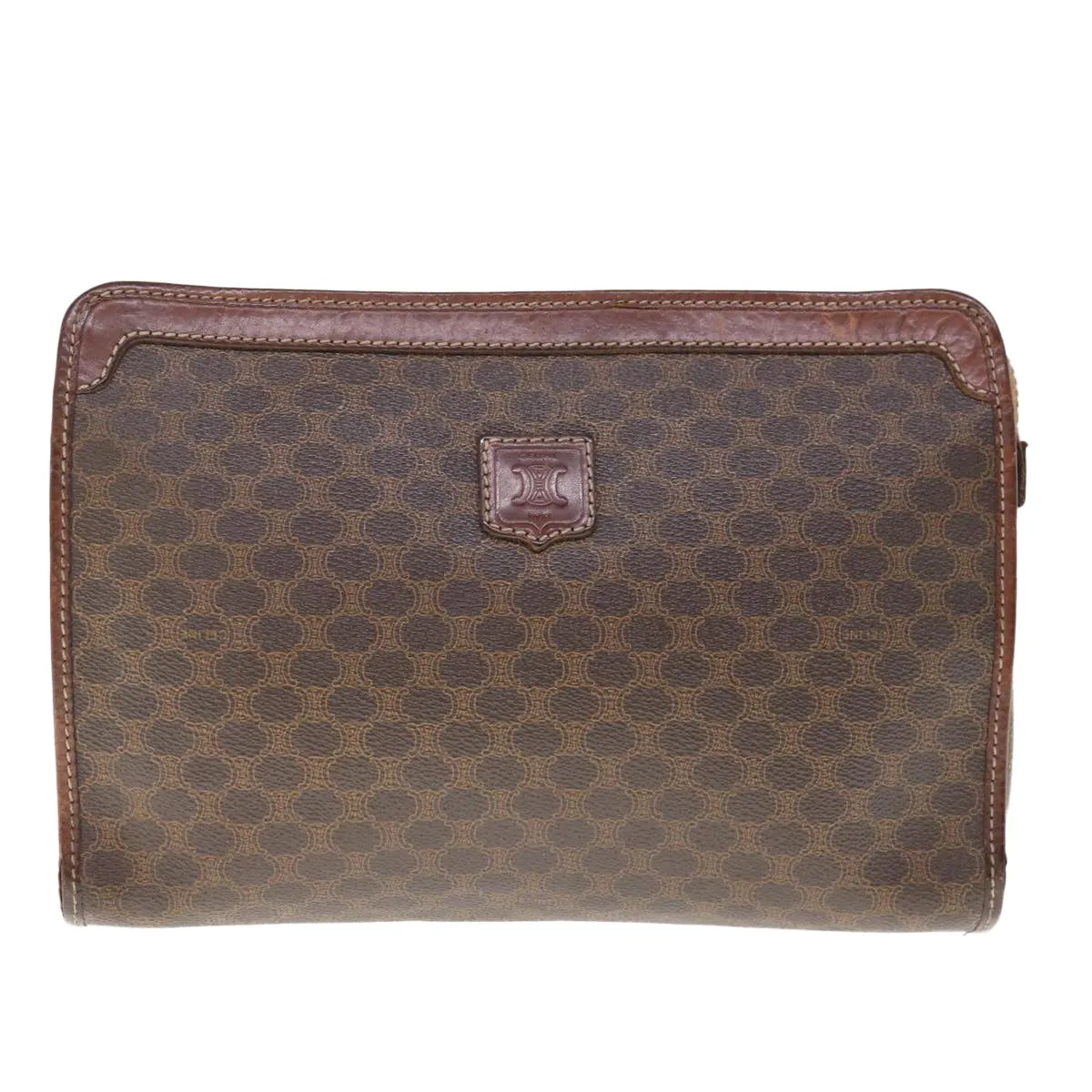 CELINE Macadam Canvas Clutch Bag PVC Brown Auth 65968