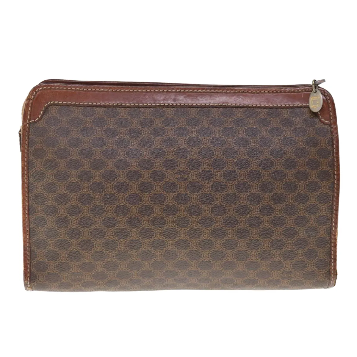 CELINE Macadam Canvas Clutch Bag PVC Brown Auth 65968