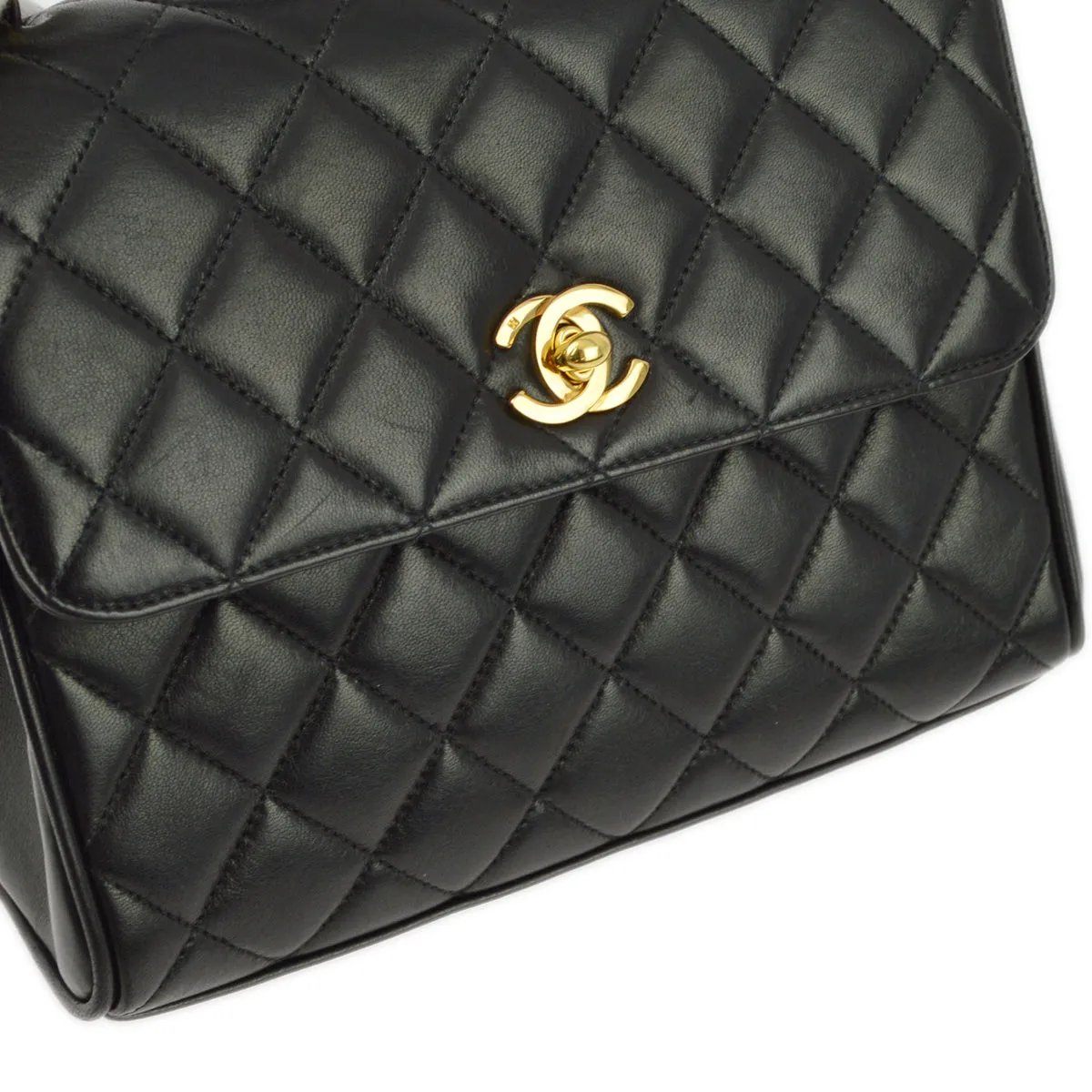 Chanel Black Lambskin Straight Flap Handbag