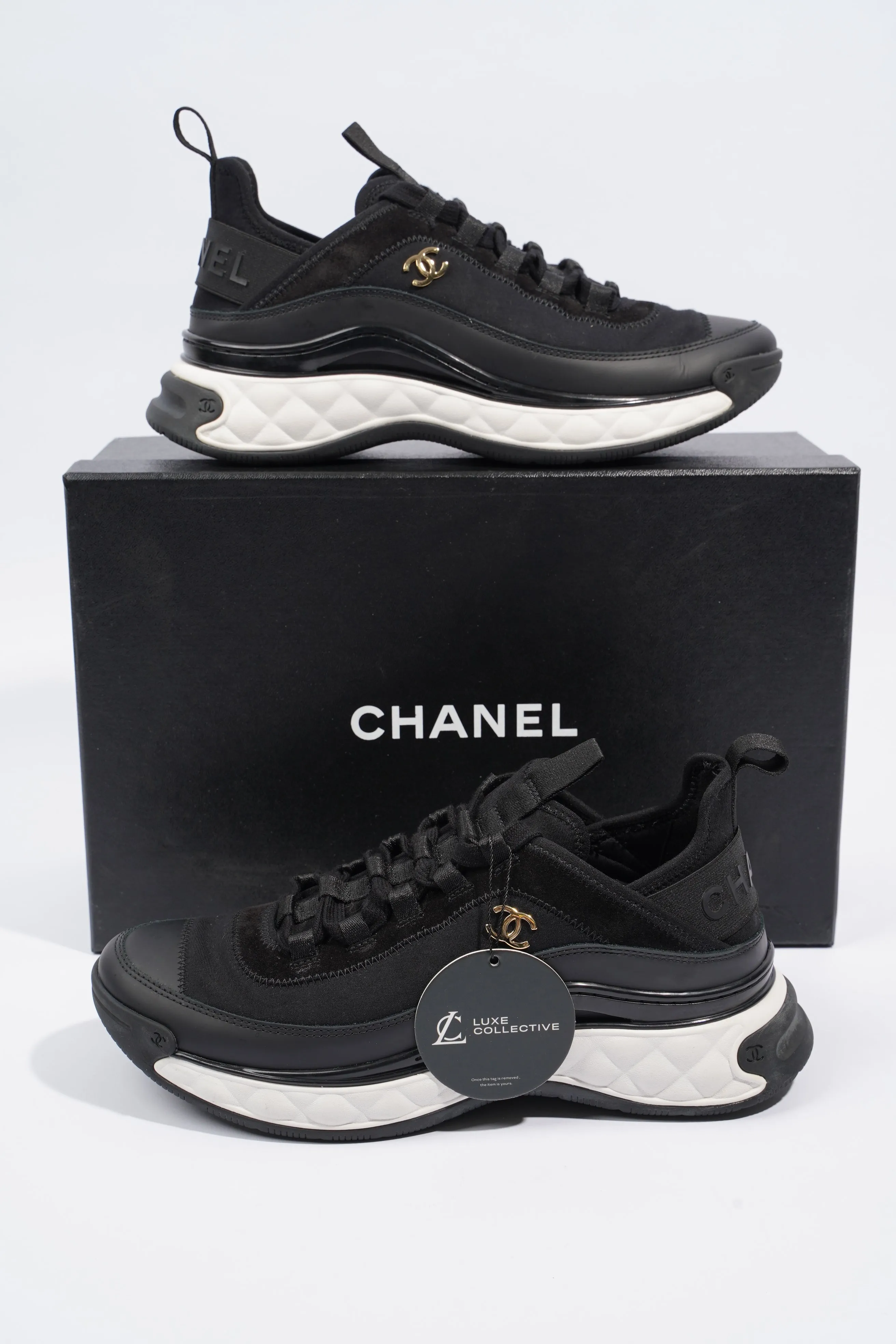 Chanel CC Logo Sneaker Black   White Fabric EU 39 UK 6