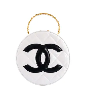 Chanel Round CC Vanity White and Black Patent Leather Gold Hardware