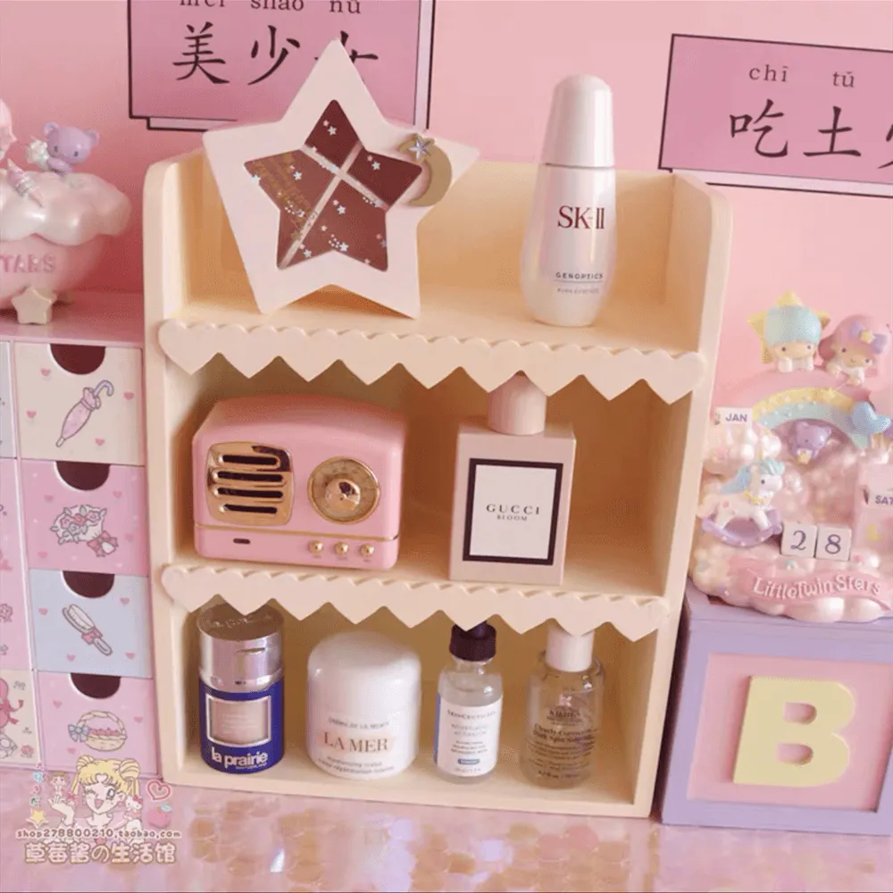 Chic Blush Pink Wooden Desktop Organizer