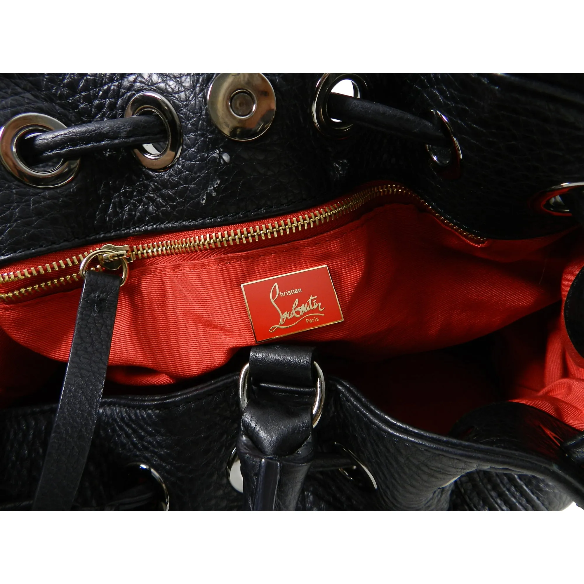 Christian Louboutin Black Leather Drawstring Studded Bag