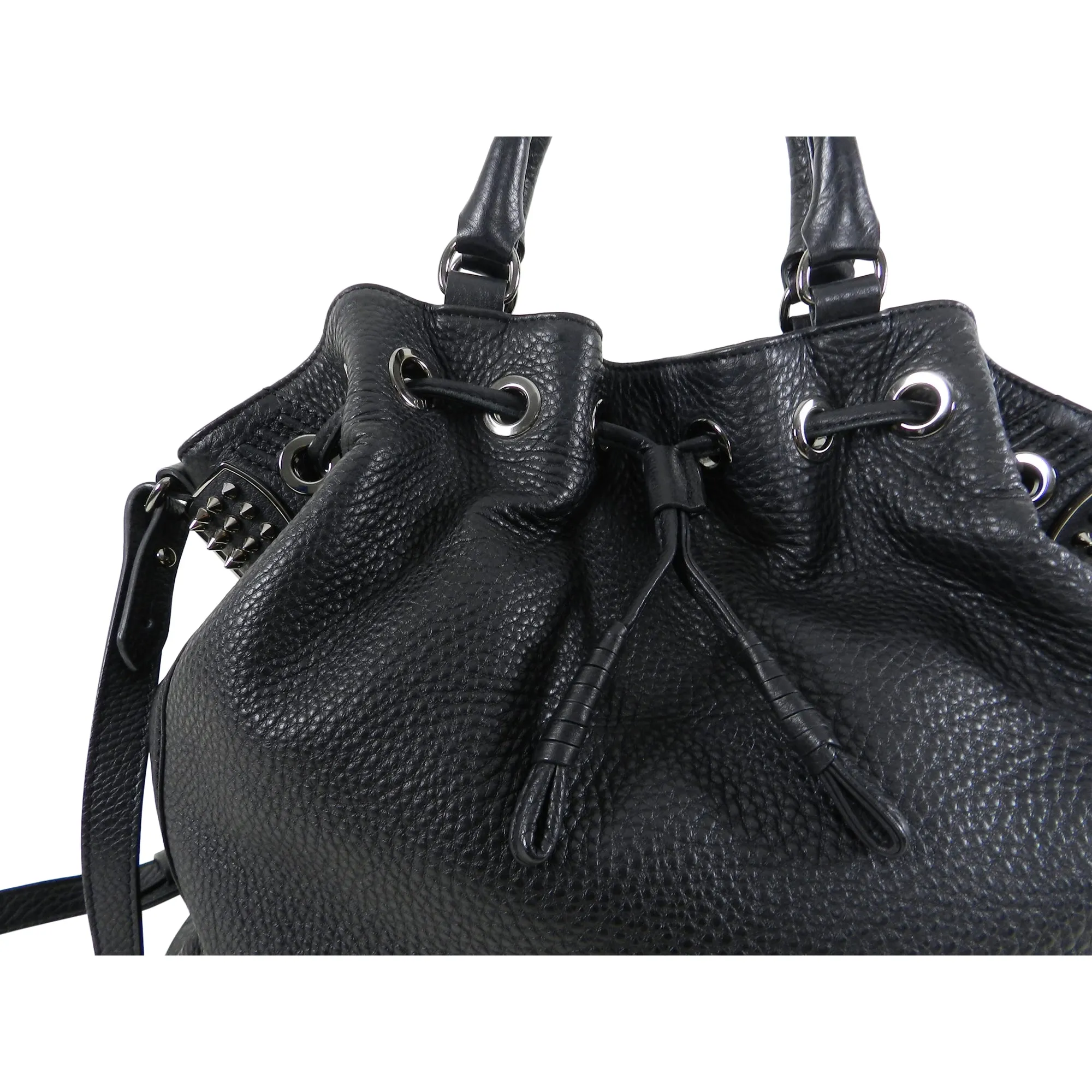 Christian Louboutin Black Leather Drawstring Studded Bag