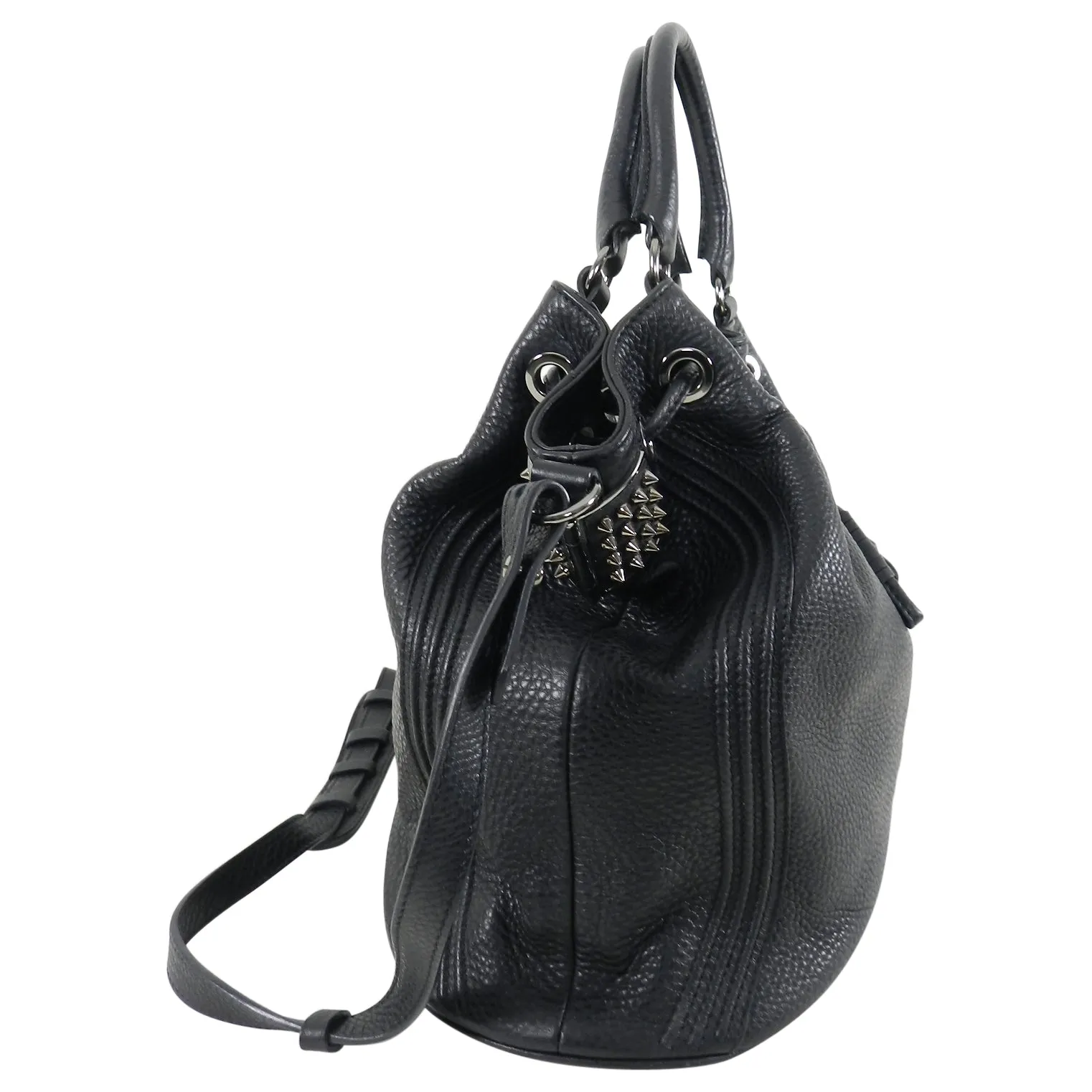 Christian Louboutin Black Leather Drawstring Studded Bag
