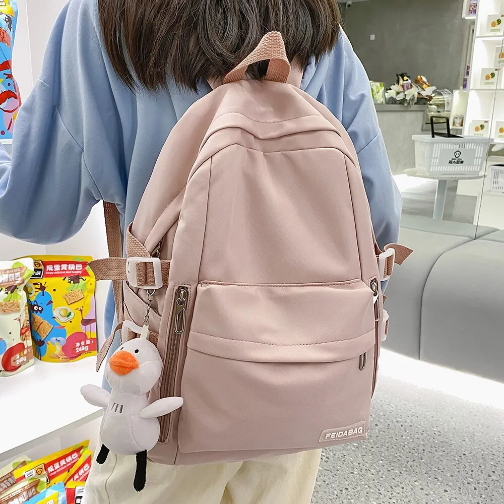 Christmas Gift Casual Backpacks Women 2021 Solid Color Women Large Capacity Teenage Girl School Bag Trend Backpack New Fashion Female Mochila