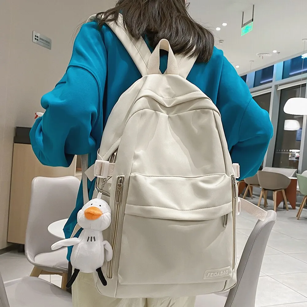 Christmas Gift Casual Backpacks Women 2021 Solid Color Women Large Capacity Teenage Girl School Bag Trend Backpack New Fashion Female Mochila