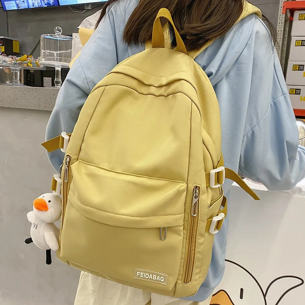 Christmas Gift Casual Backpacks Women 2021 Solid Color Women Large Capacity Teenage Girl School Bag Trend Backpack New Fashion Female Mochila