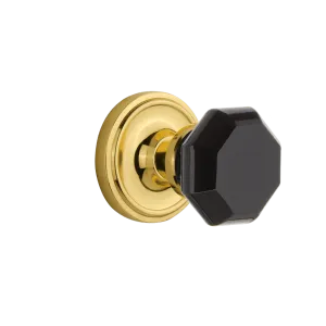 Classic Rosette with Black Waldorf Knob in Polished Brass