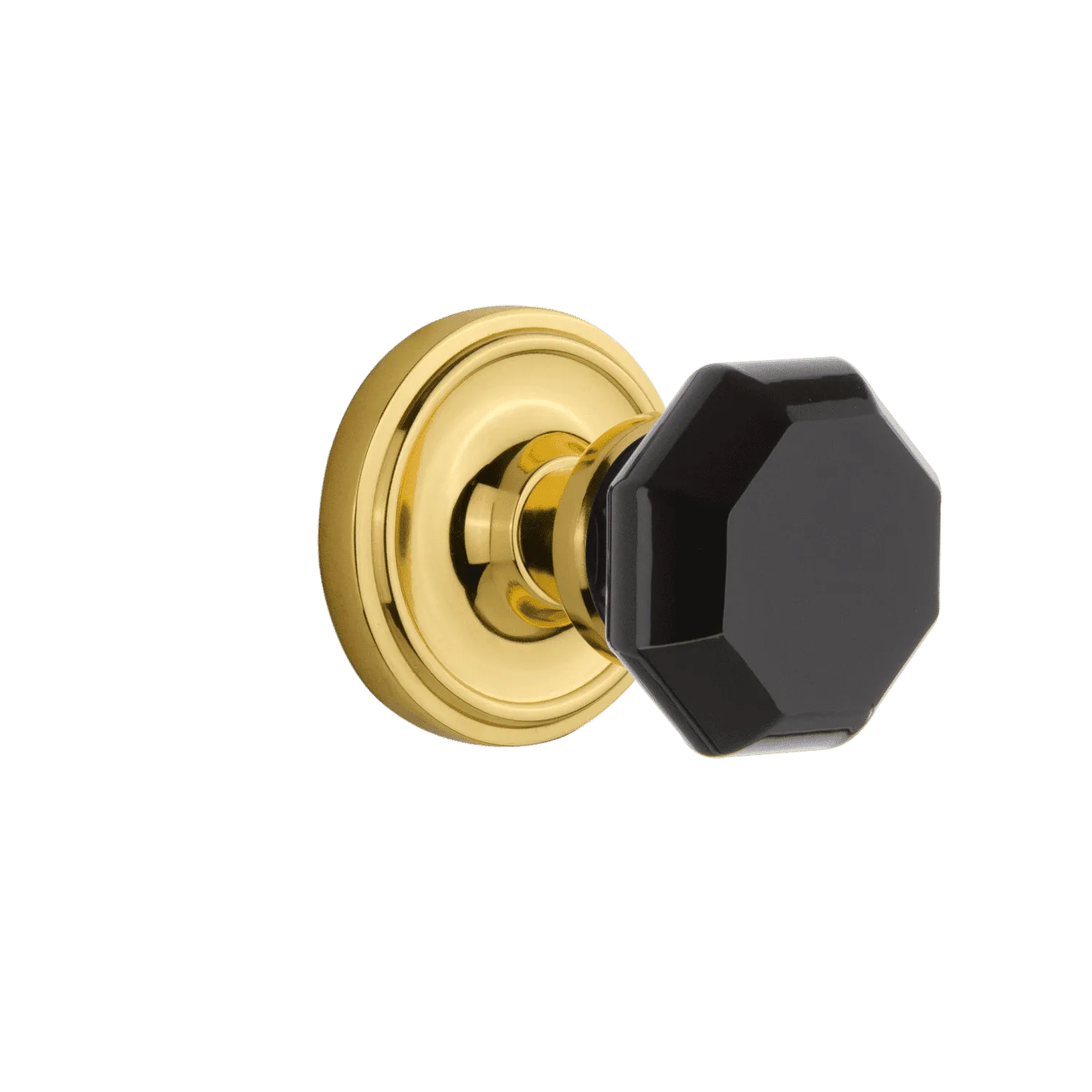 Classic Rosette with Black Waldorf Knob in Polished Brass