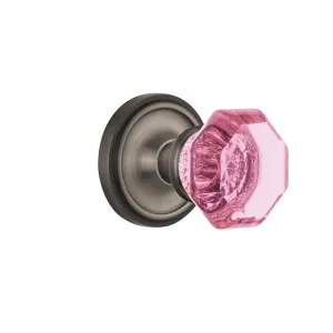Classic Rosette with Pink Waldorf Knob in Antique Pewter