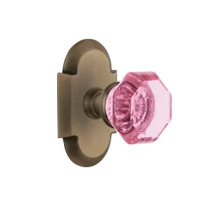 Cottage Short Plate with Pink Waldorf Knob in Antique Brass