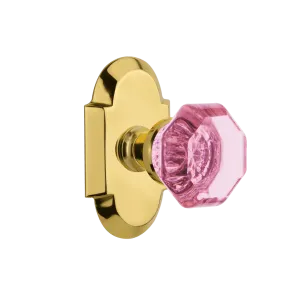 Cottage Short Plate with Pink Waldorf Knob in Polished Brass