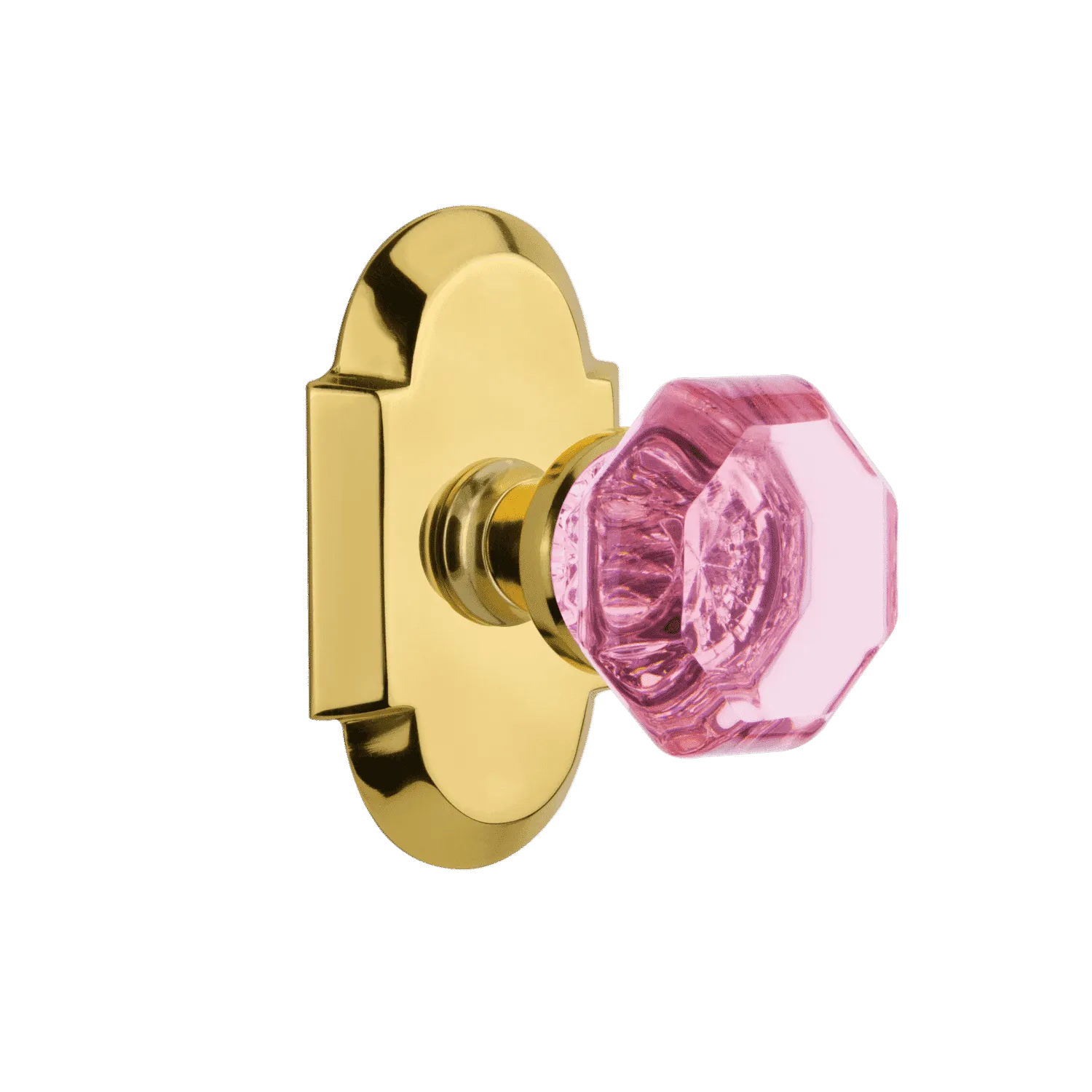 Cottage Short Plate with Pink Waldorf Knob in Polished Brass