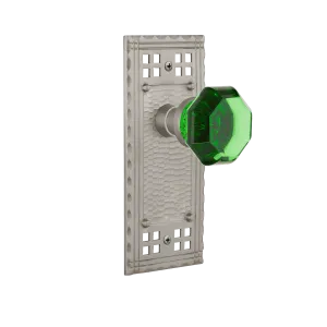 Craftsman Long Plate with Emerald Waldorf Knob in Satin Nickel