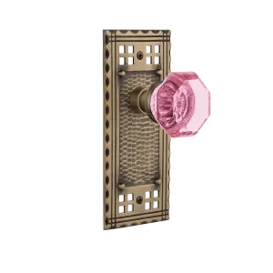 Craftsman Long Plate with Pink Waldorf Knob in Antique Brass