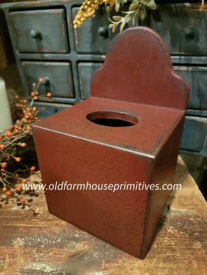 #CT-TBR  Primitive Wood Tissue Box - Burgundy Red over Black