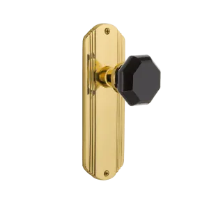 Deco Long Plate with Black Waldorf Knob in Polished Brass