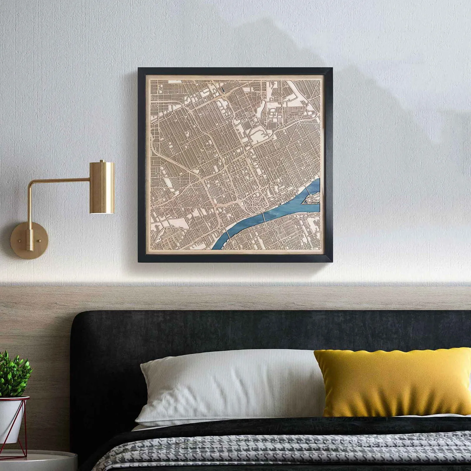 Detroit Wooden Map