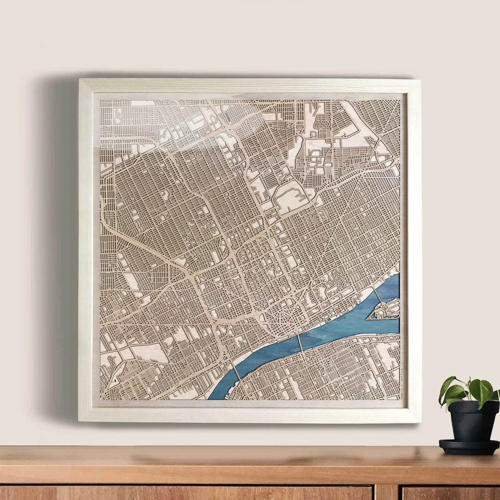 Detroit Wooden Map