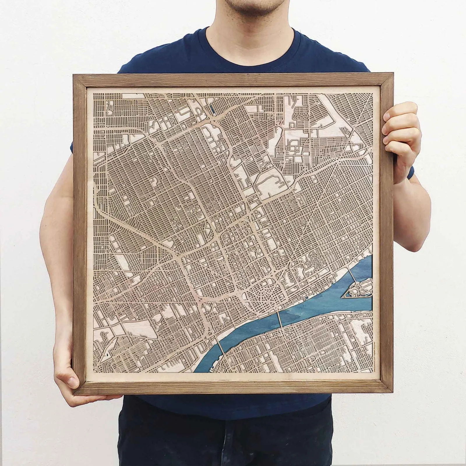 Detroit Wooden Map