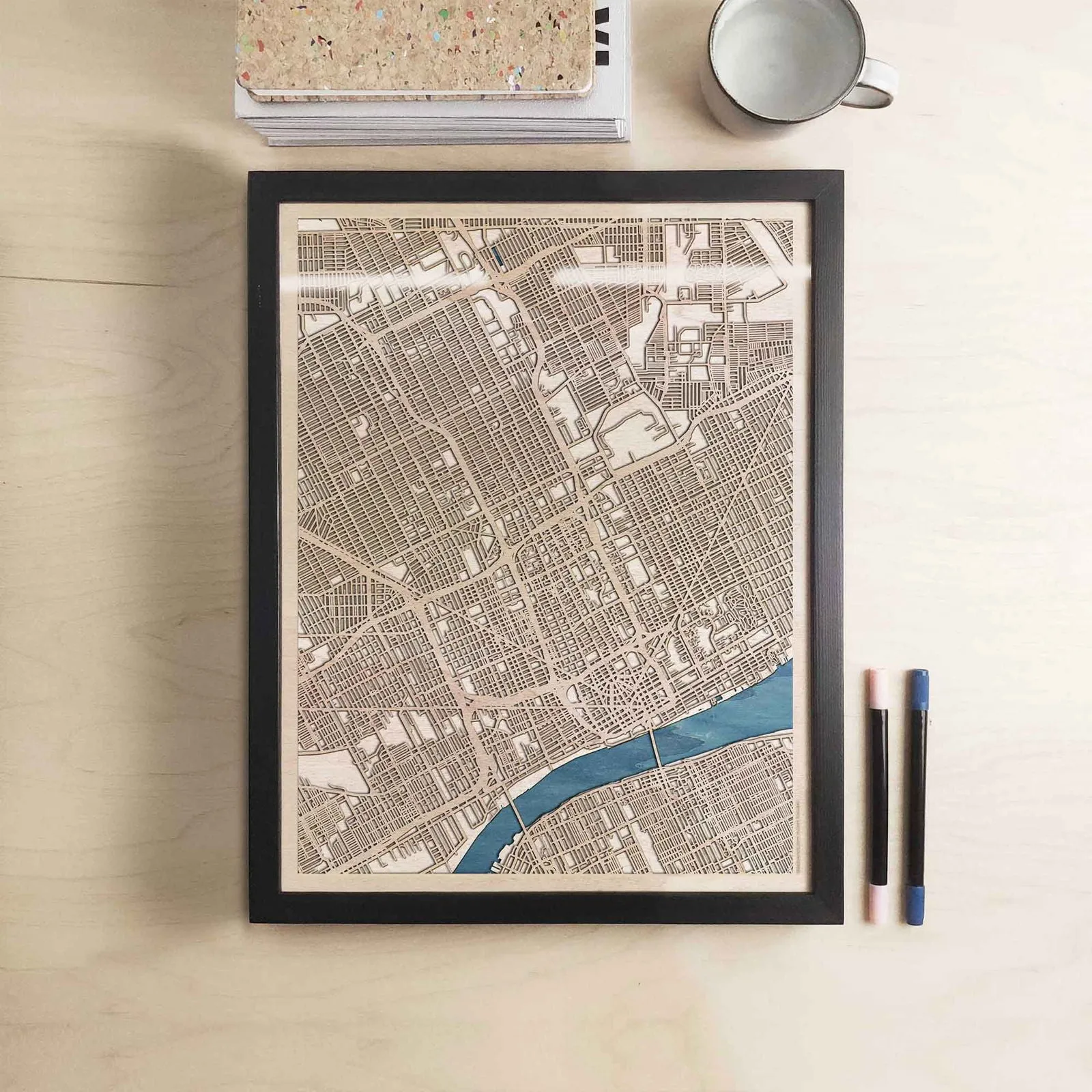 Detroit Wooden Map