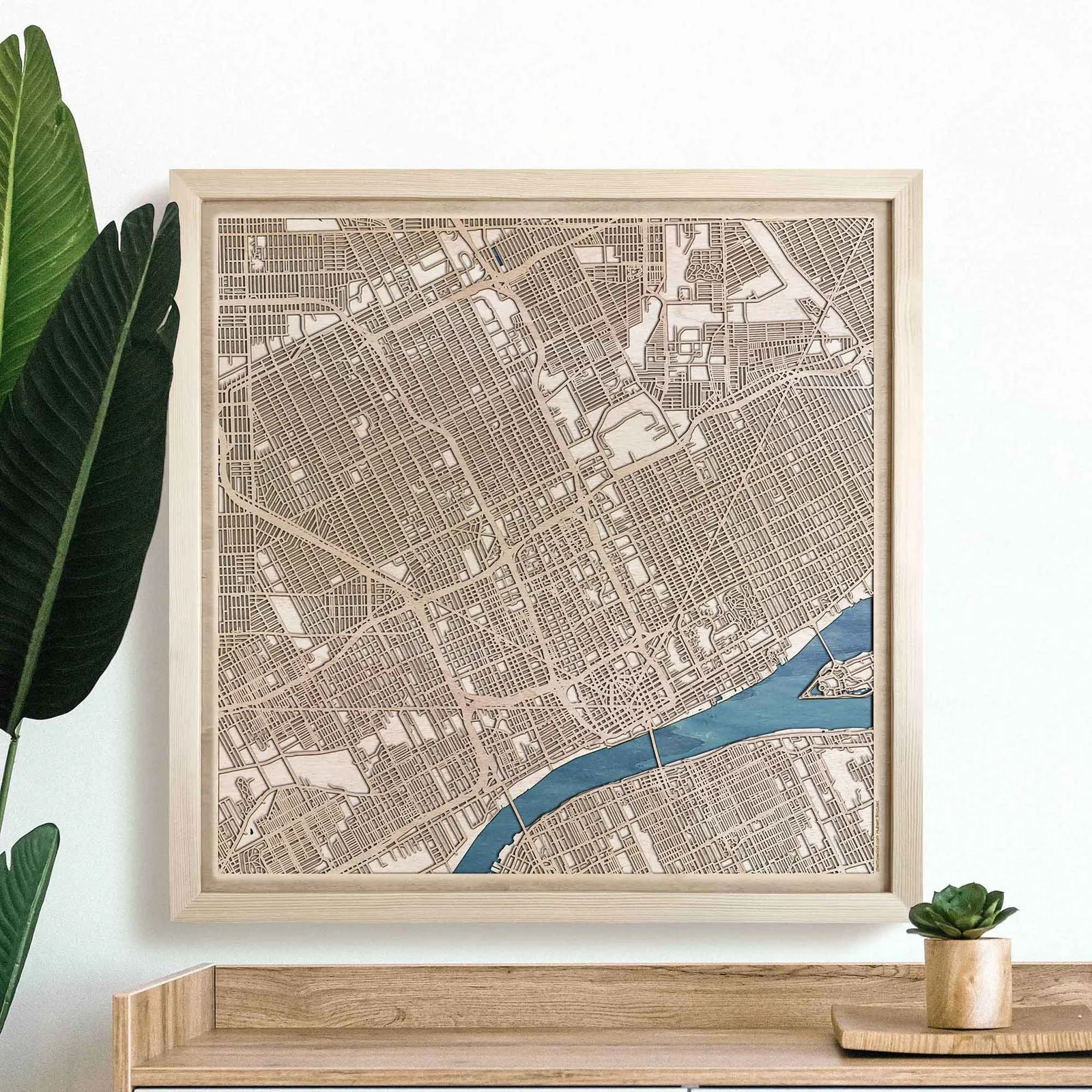 Detroit Wooden Map