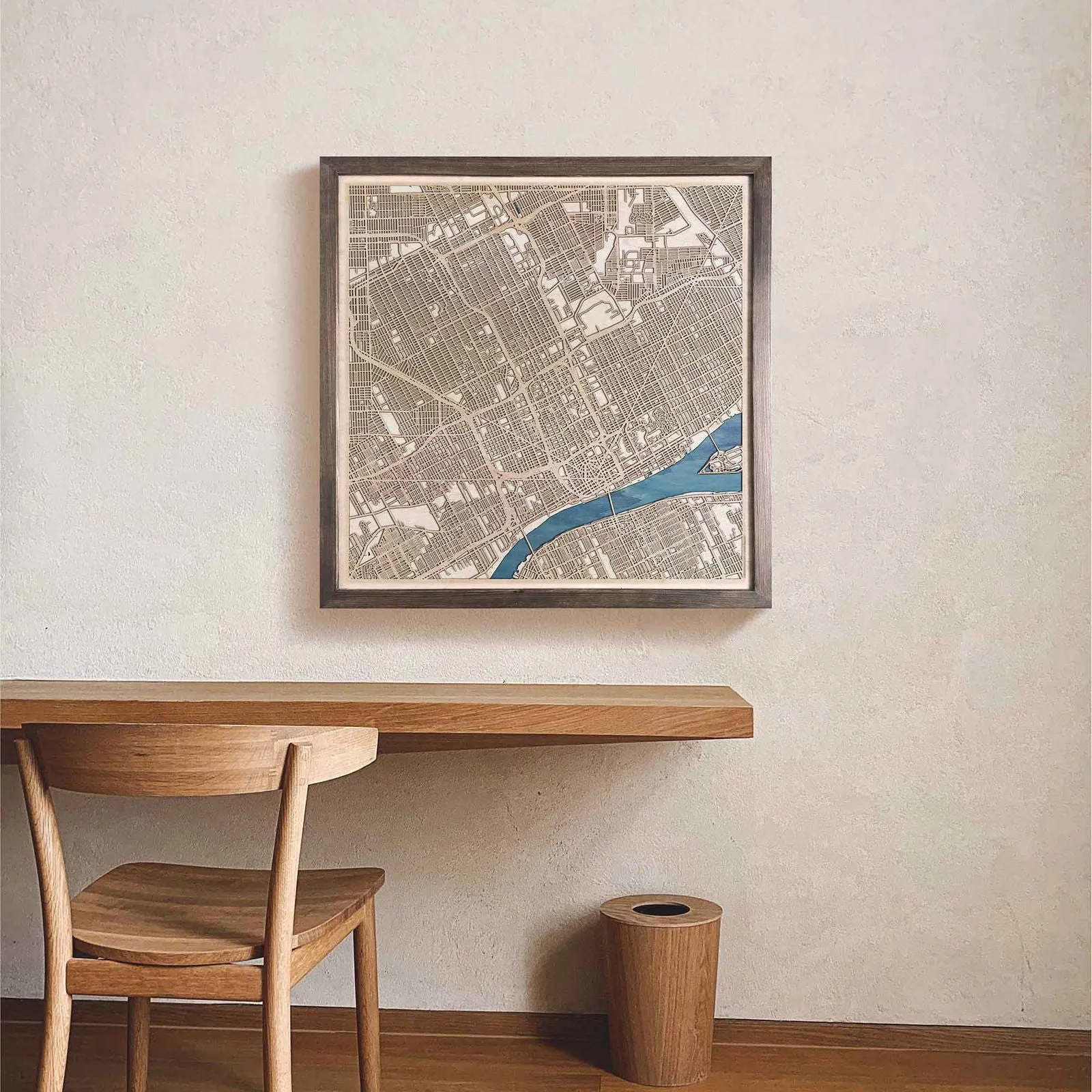 Detroit Wooden Map
