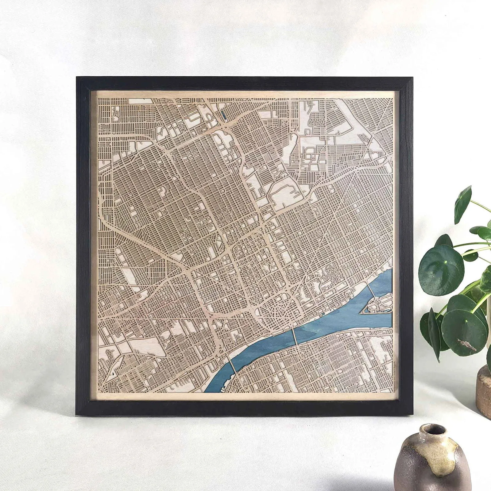 Detroit Wooden Map