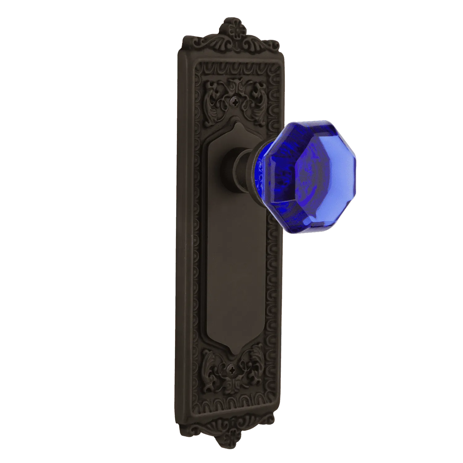 Egg & Dart Long Plate with Cobalt Waldorf Knob in Oil-Rubbed Bronze