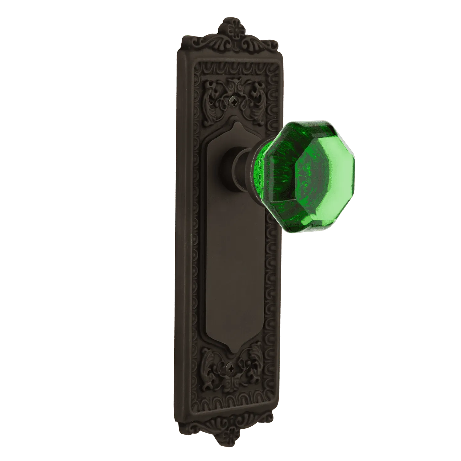 Egg & Dart Long Plate with Emerald Waldorf Knob in Oil-Rubbed Bronze