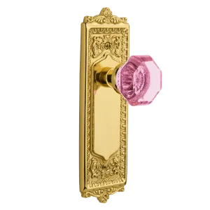 Egg & Dart Long Plate with Pink Waldorf Knob in Polished Brass