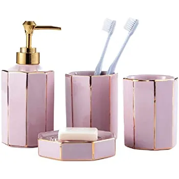Emerald Green or Pink Octagon Shaped Bathroom Accessory Set