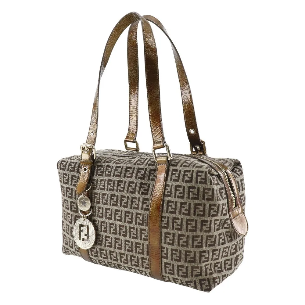 FENDI Shoulder Bag 8BL106-CNL Nylon canvas bronze Mini Boston Zucca Women Used