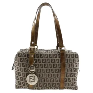 FENDI Shoulder Bag 8BL106-CNL Nylon canvas bronze Mini Boston Zucca Women Used