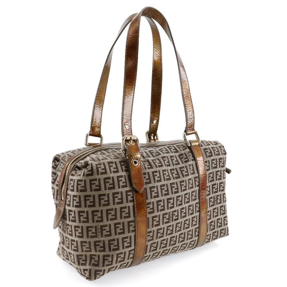 FENDI Shoulder Bag 8BL106-CNL Nylon canvas bronze Mini Boston Zucca Women Used