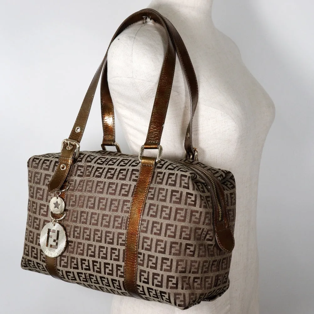 FENDI Shoulder Bag 8BL106-CNL Nylon canvas bronze Mini Boston Zucca Women Used