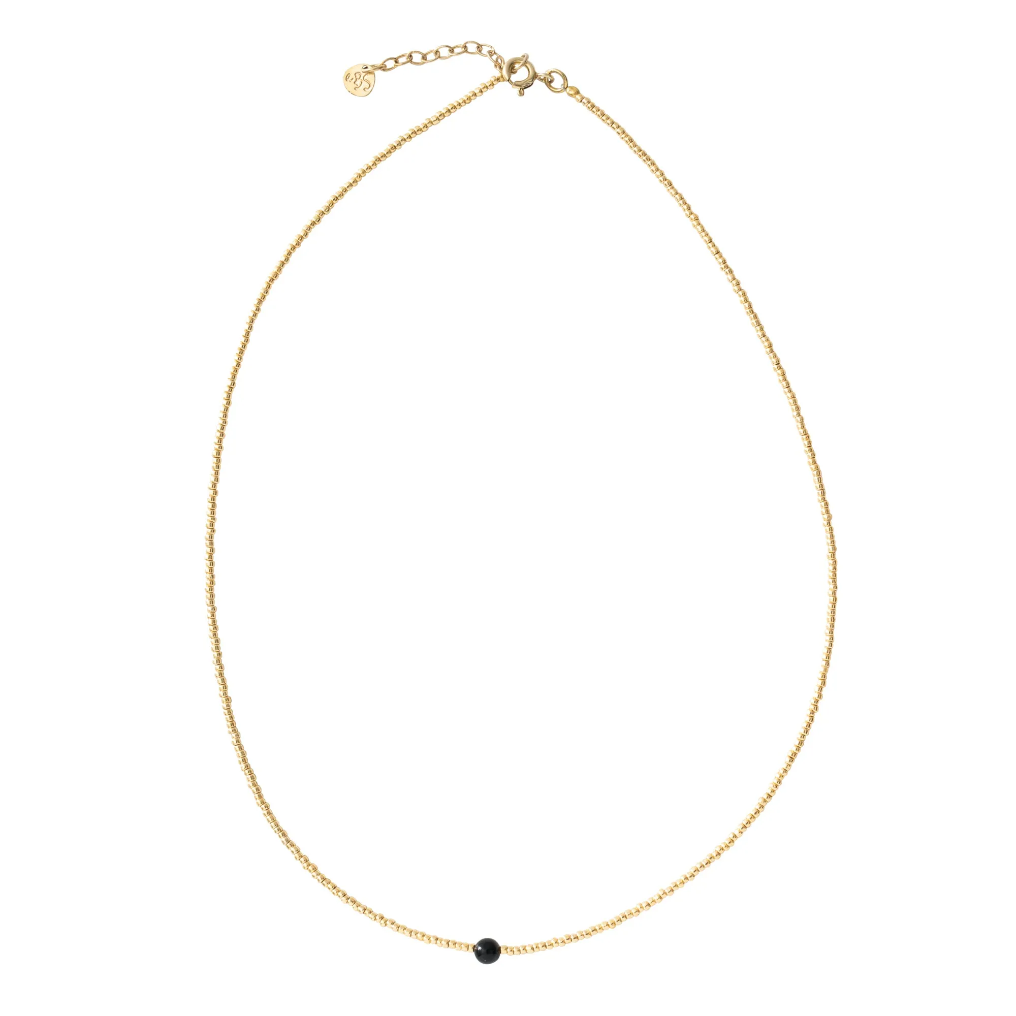 Flora Schwarzer Onyx Gold Halskette