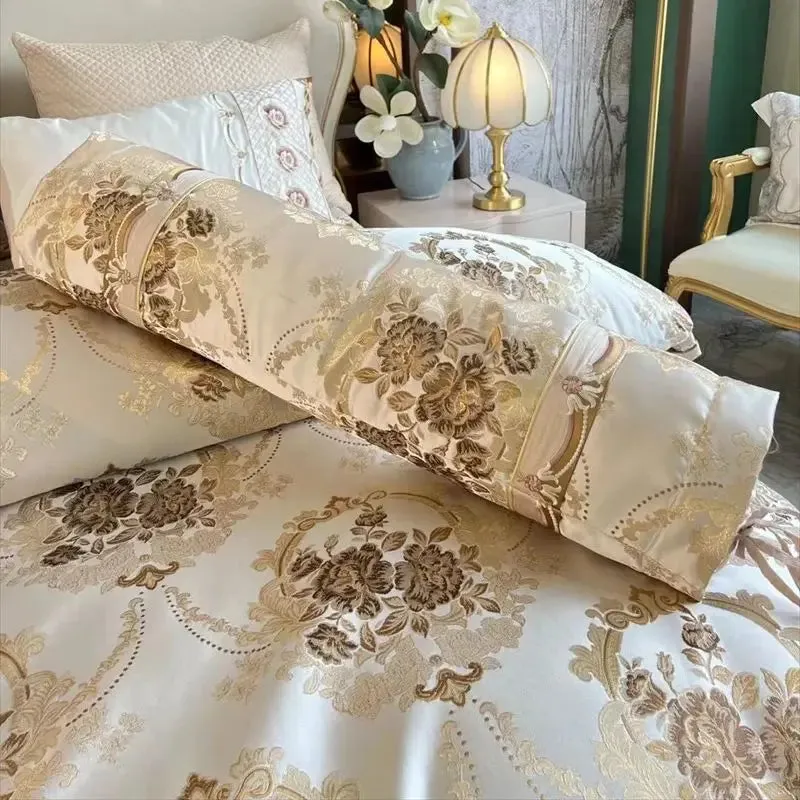 Flytonn-4/6/9Pcs Luxury European Palace Style Brocade Jacquard Egyptian Cotton Embroidery Bedding Set Duvet Cover Bed Sheet Pillowcases