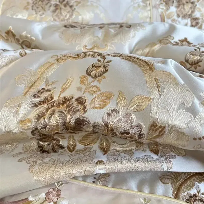 Flytonn-4/6/9Pcs Luxury European Palace Style Brocade Jacquard Egyptian Cotton Embroidery Bedding Set Duvet Cover Bed Sheet Pillowcases