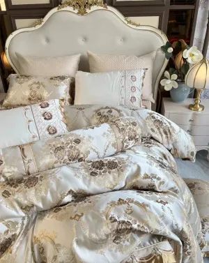 Flytonn-4/6/9Pcs Luxury European Palace Style Brocade Jacquard Egyptian Cotton Embroidery Bedding Set Duvet Cover Bed Sheet Pillowcases