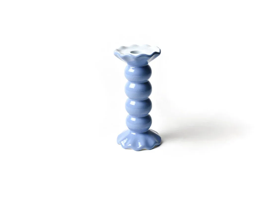 French Blue Medium Ruffle Knobbed Candle Holder