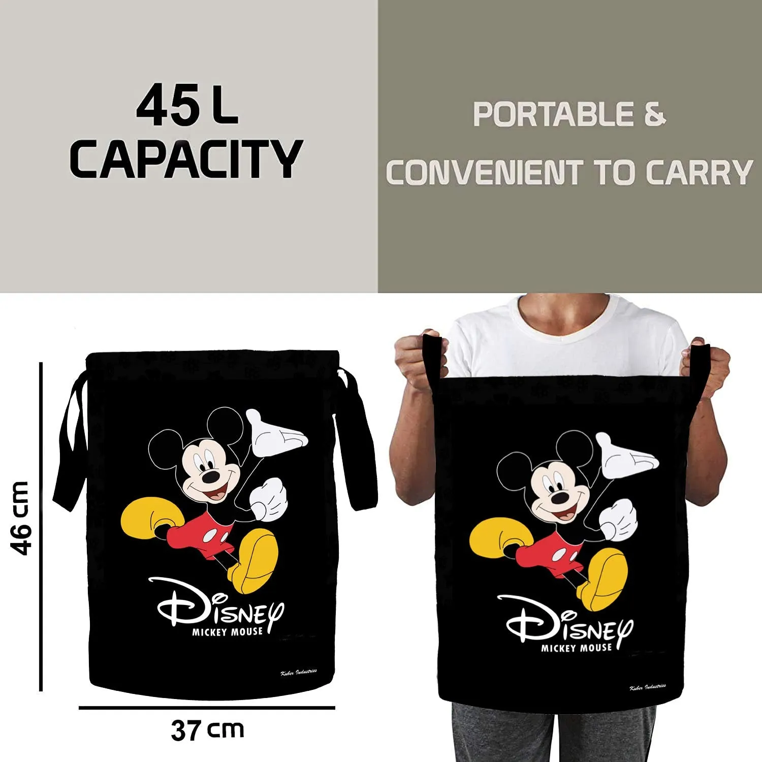 Fun Homes Disney Print Waterproof Canvas Laundry Bag, Toy Storage, Laundry Basket Organizer 45 L (Black), CTKTC46847
