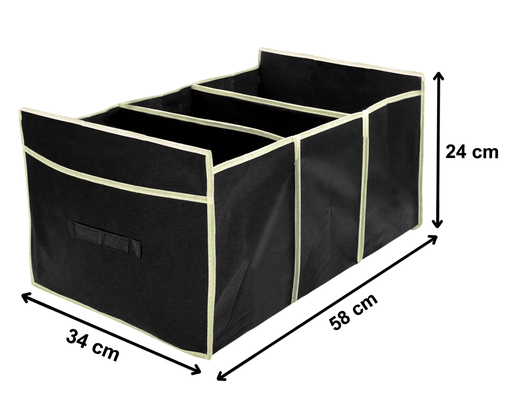 Fun Homes Foldable Trunk Storage Organizer, Reinforced Handles, Suitable for Any Car, SUV, Mini-Van (Black)
