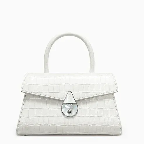 Genuine Leather Lock Decor Flap Pocket Handbag