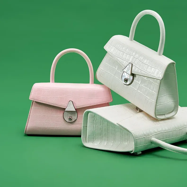 Genuine Leather Lock Decor Flap Pocket Handbag